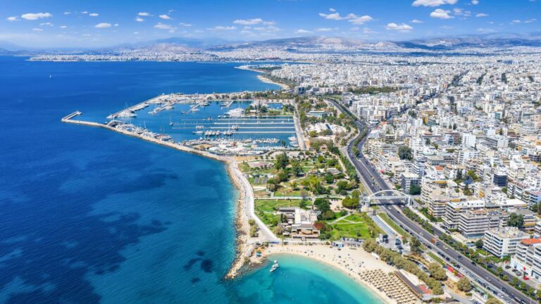 Aerial view of Alimos Marina on the Athens Riviera, a major yacht charter base in Greece
