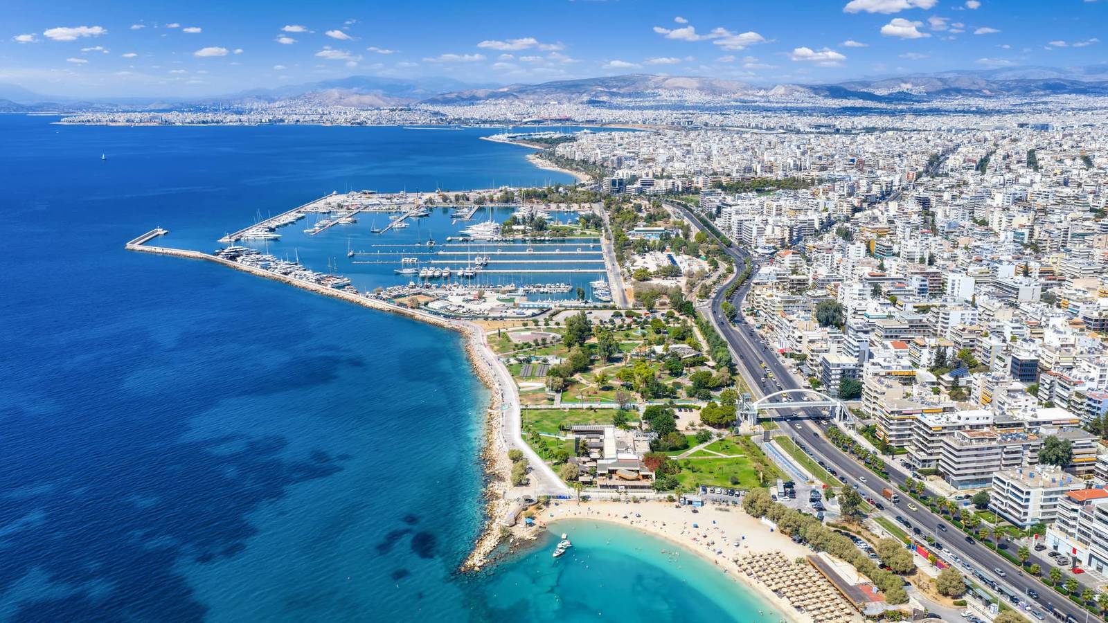 Aerial view of Alimos Marina on the Athens Riviera, a major yacht charter base in Greece